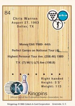 1990 Collect-A-Card Kingpins #84 Chris Warren Back